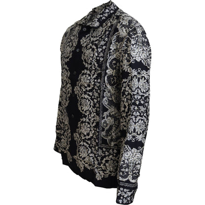 Dolce & Gabbana Blue Silk Floral Baroque Satin Casual Shirt Dolce & Gabbana