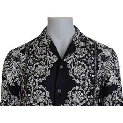 Dolce & Gabbana Blue Silk Floral Baroque Satin Casual Shirt Dolce & Gabbana