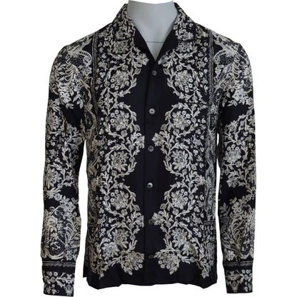 Dolce & Gabbana Blue Silk Floral Baroque Satin Casual Shirt Dolce & Gabbana