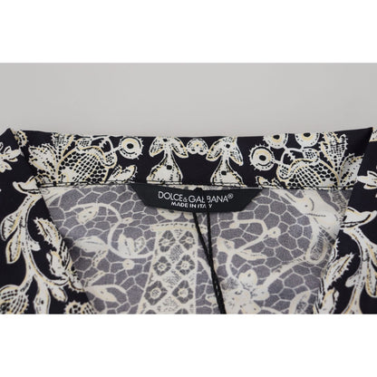 Dolce & Gabbana Blue Silk Floral Baroque Satin Casual Shirt Dolce & Gabbana