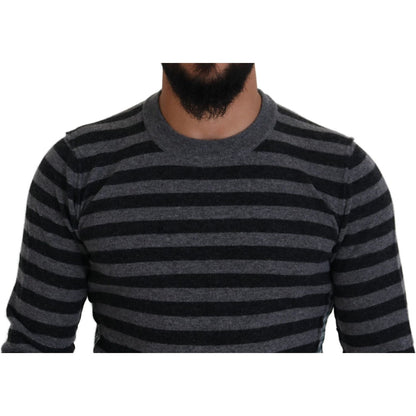 Dolce & Gabbana Black Gray Wool Logo Pullover Sweater Dolce & Gabbana