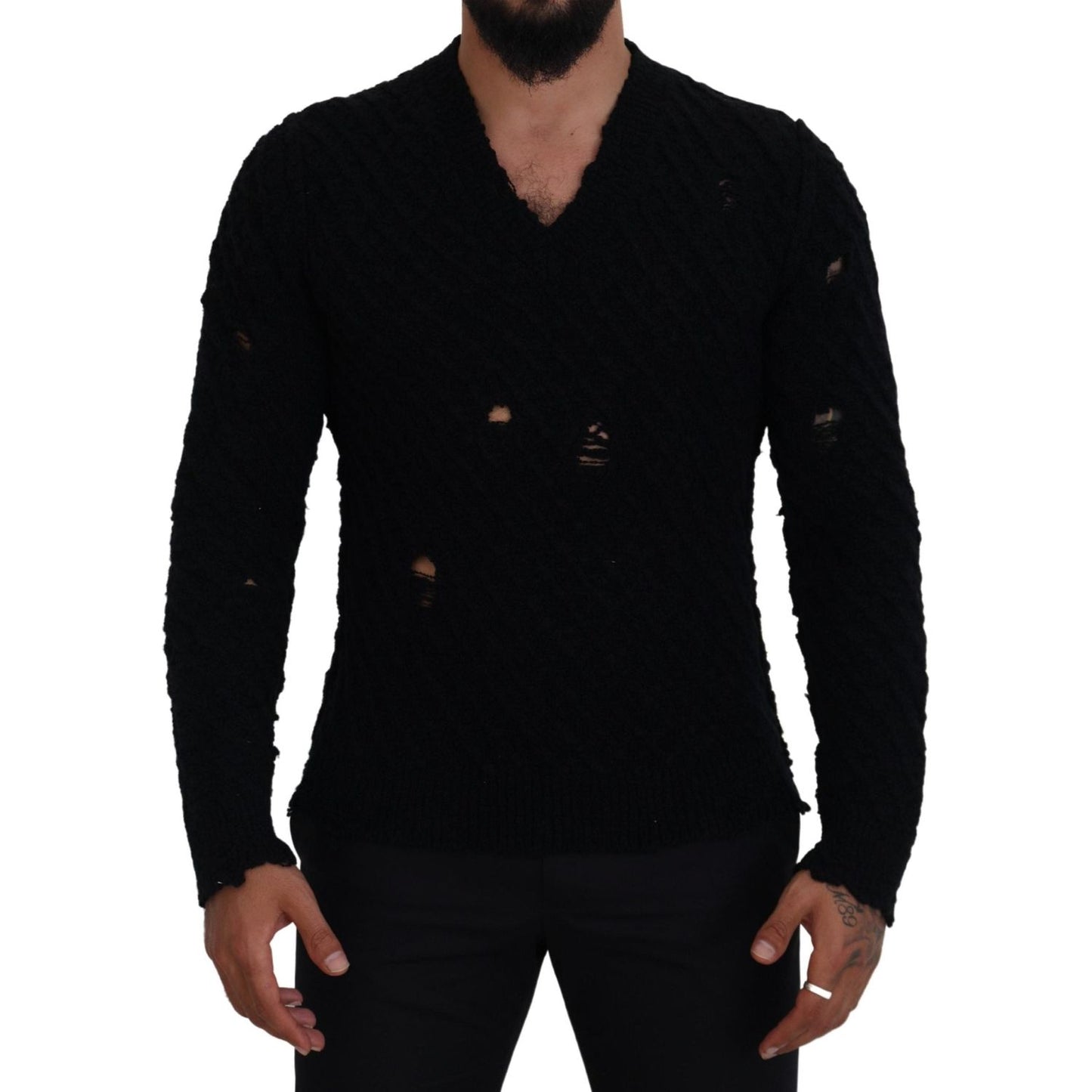 Dolce & Gabbana Black Wool V-neck Knitted Pullover Sweater Dolce & Gabbana