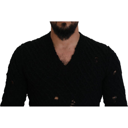Dolce & Gabbana Black Wool V-neck Knitted Pullover Sweater Dolce & Gabbana