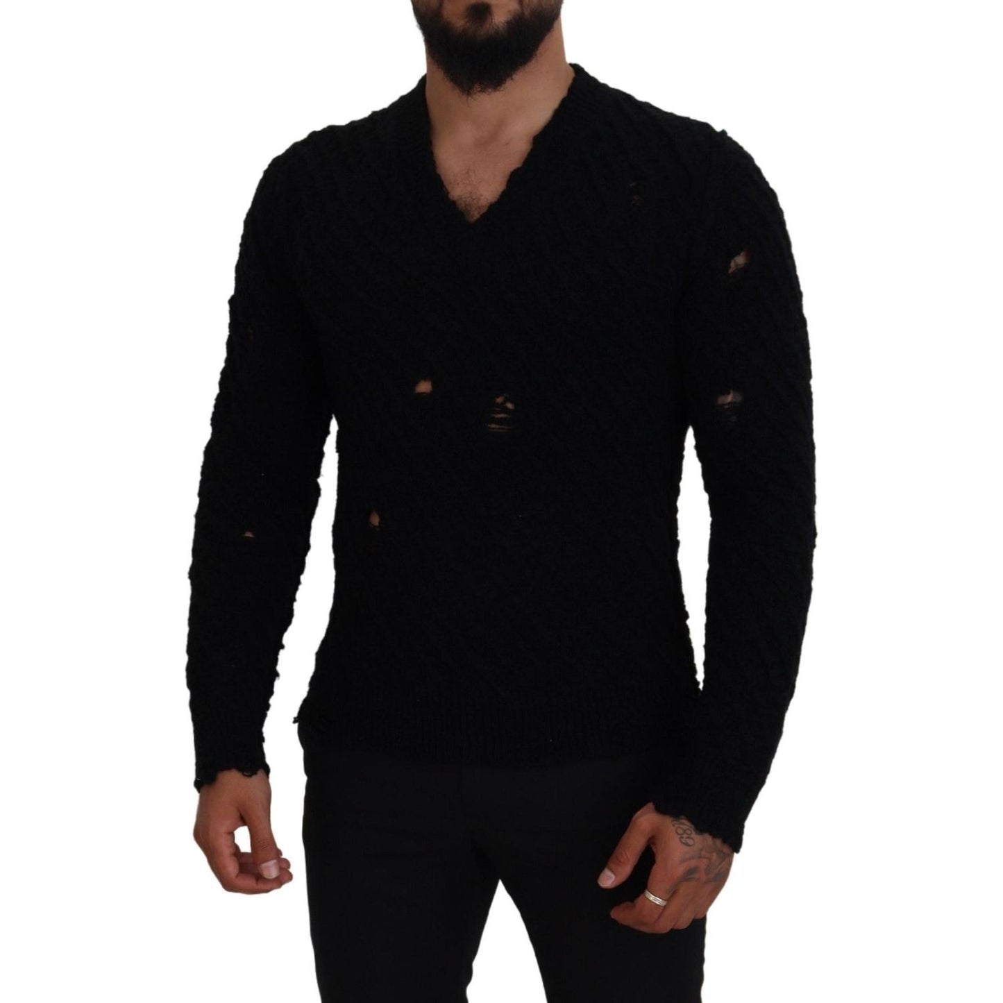 Dolce & Gabbana Black Wool V-neck Knitted Pullover Sweater Dolce & Gabbana