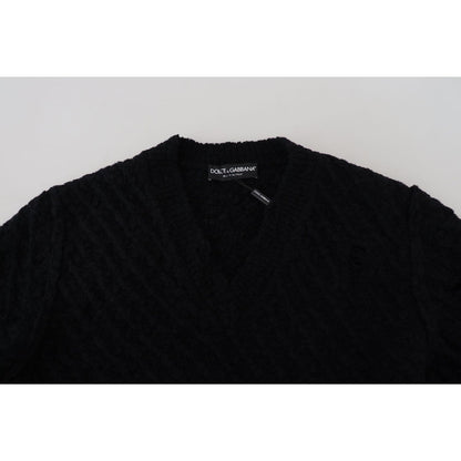 Dolce & Gabbana Black Wool V-neck Knitted Pullover Sweater Dolce & Gabbana