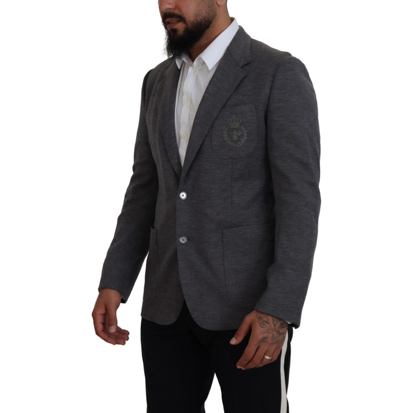 Dolce & Gabbana Gray Wool Stretch Slim Fit Jacket Blazer Dolce & Gabbana