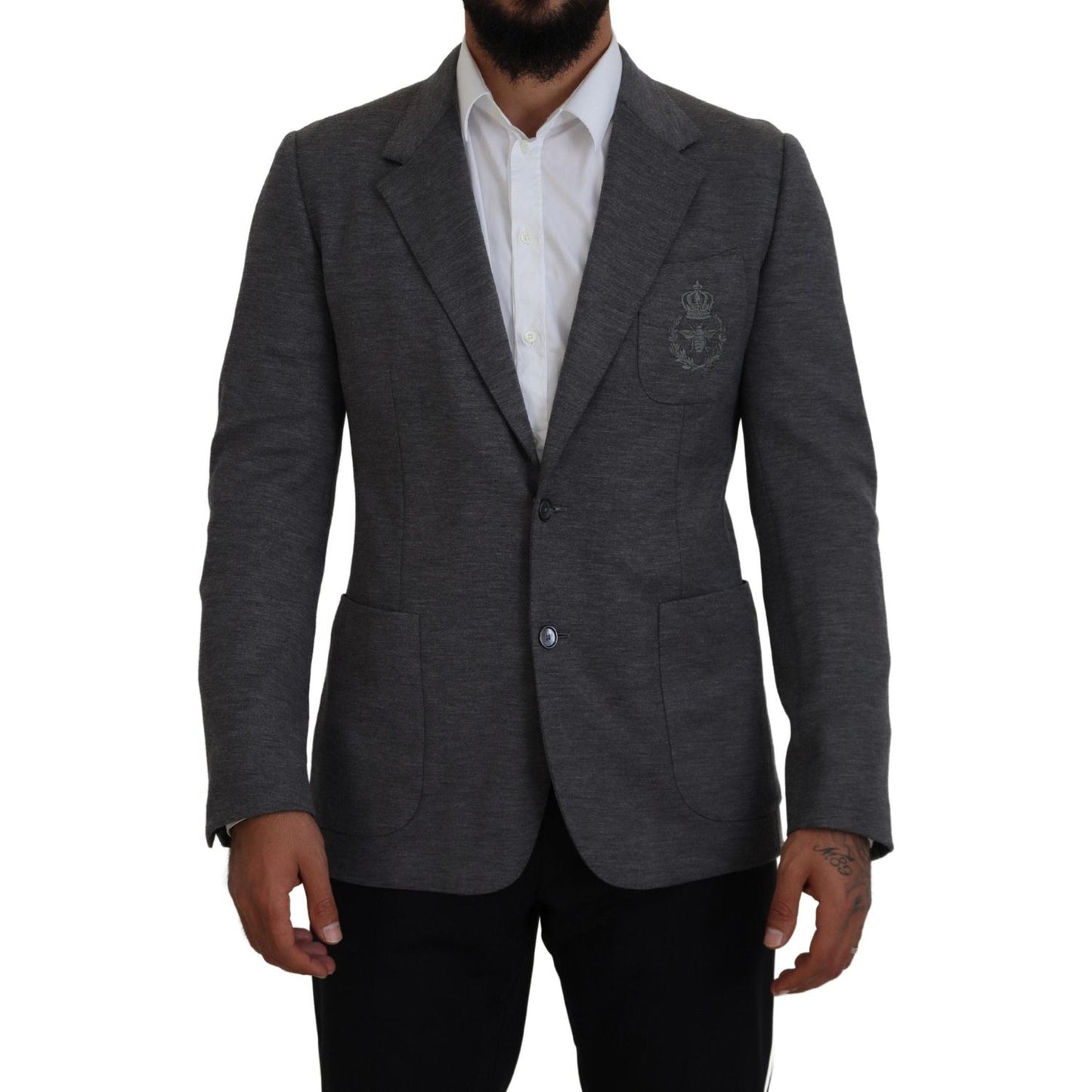 Dolce & Gabbana Gray Wool Stretch Slim Fit Jacket Blazer Dolce & Gabbana