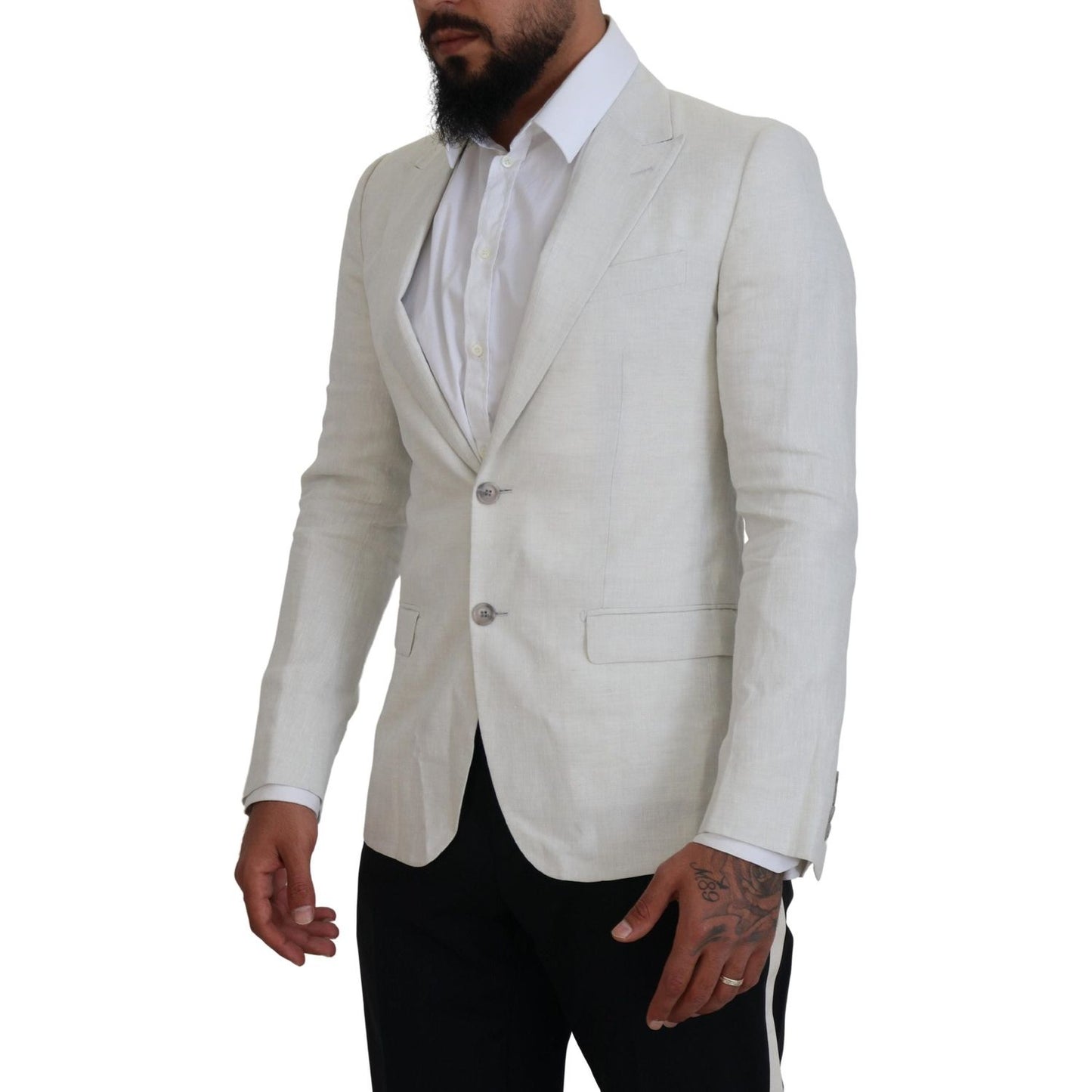 Dolce & Gabbana White Linen Slim Fit Jacket Blazer Dolce & Gabbana