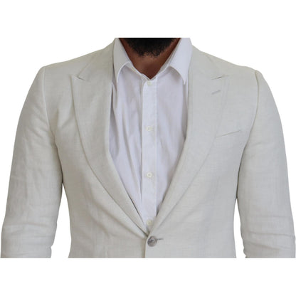 Dolce & Gabbana White Linen Slim Fit Jacket Blazer Dolce & Gabbana