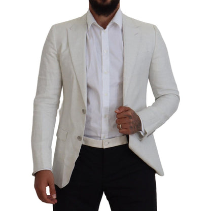 Dolce & Gabbana White Linen Slim Fit Jacket Blazer Dolce & Gabbana