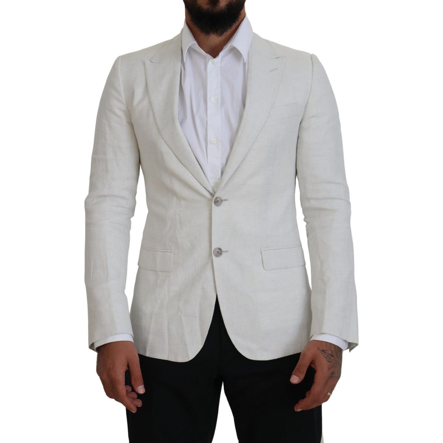 Dolce & Gabbana White Linen Slim Fit Jacket Blazer Dolce & Gabbana