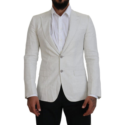 Dolce & Gabbana White Linen Slim Fit Jacket Blazer Dolce & Gabbana