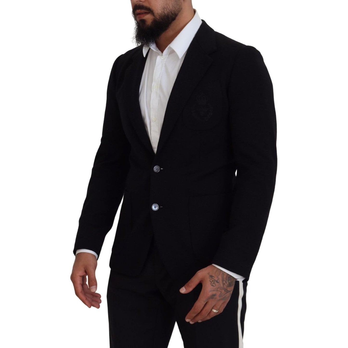 Dolce & Gabbana Black Wool Crown Slim Fit Jacket Blazer Dolce & Gabbana