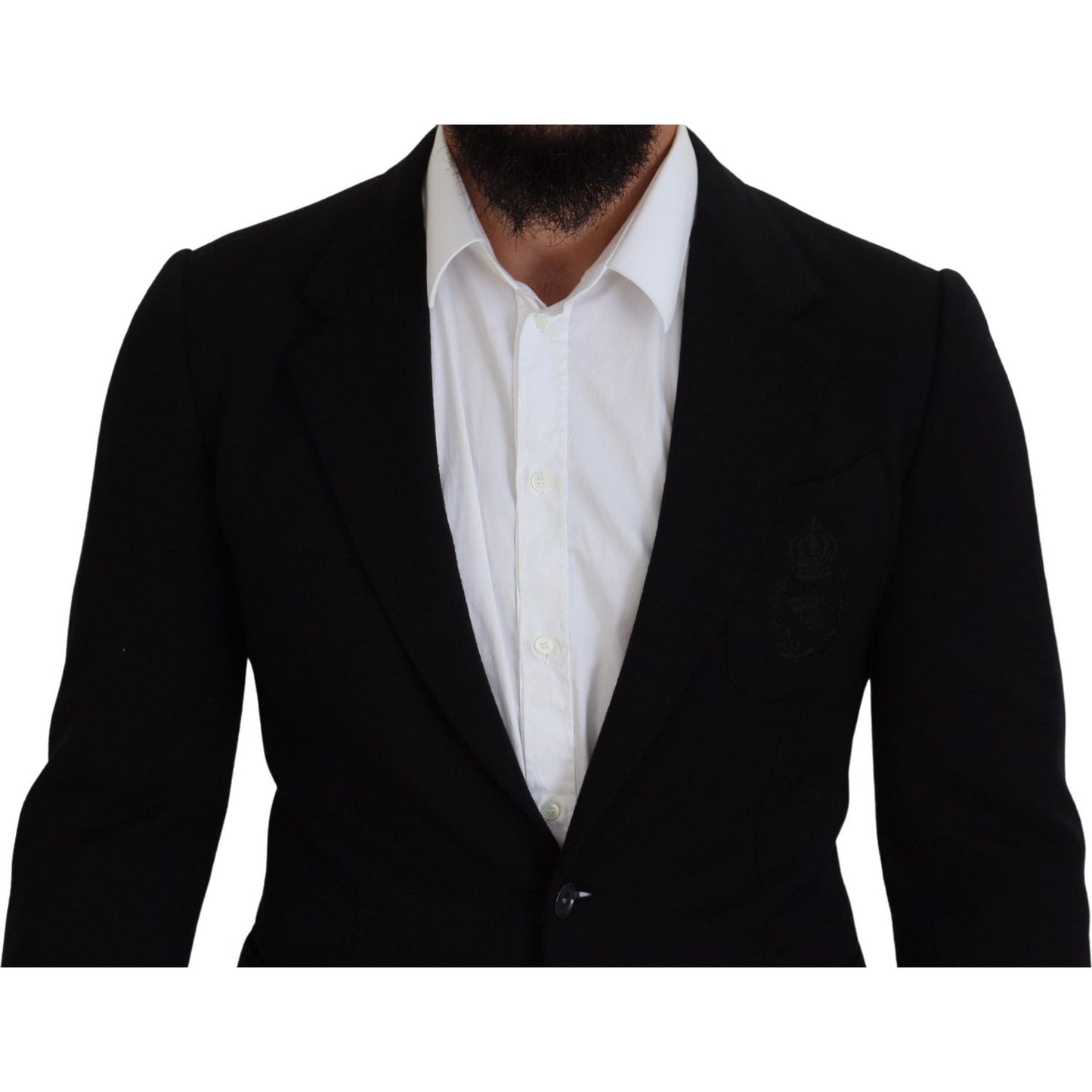 Dolce & Gabbana Black Wool Crown Slim Fit Jacket Blazer Dolce & Gabbana