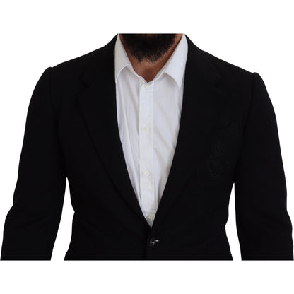 Dolce & Gabbana Black Wool Crown Slim Fit Jacket Blazer Dolce & Gabbana