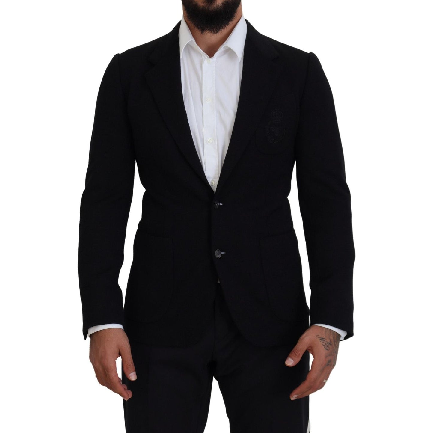 Dolce & Gabbana Black Wool Crown Slim Fit Jacket Blazer Dolce & Gabbana