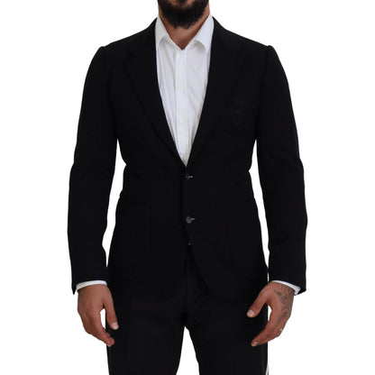 Dolce & Gabbana Black Wool Crown Slim Fit Jacket Blazer Dolce & Gabbana
