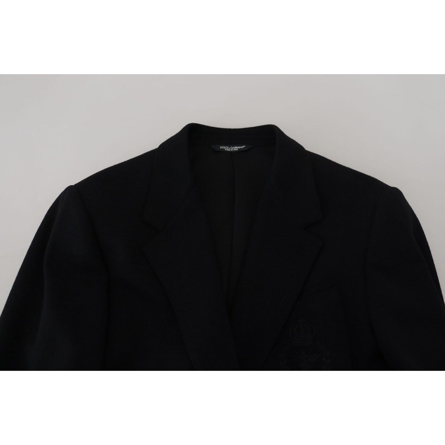 Dolce & Gabbana Black Wool Crown Slim Fit Jacket Blazer Dolce & Gabbana