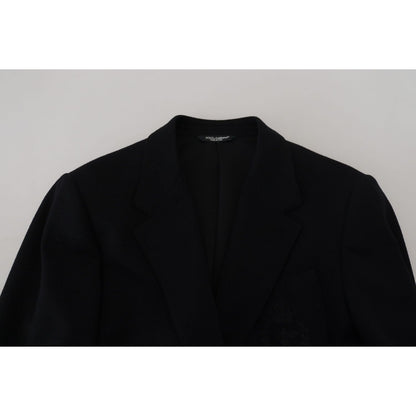 Dolce & Gabbana Black Wool Crown Slim Fit Jacket Blazer Dolce & Gabbana