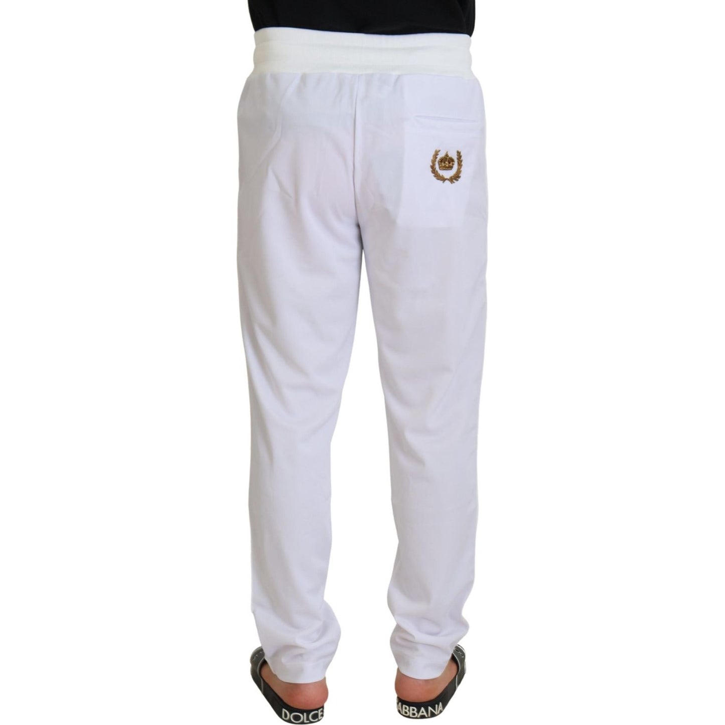 Dolce & Gabbana White Polyester Crown Logo Jogger Pants Dolce & Gabbana