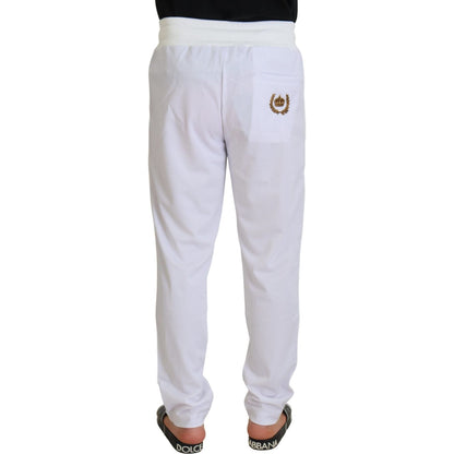 Dolce & Gabbana White Polyester Crown Logo Jogger Pants Dolce & Gabbana