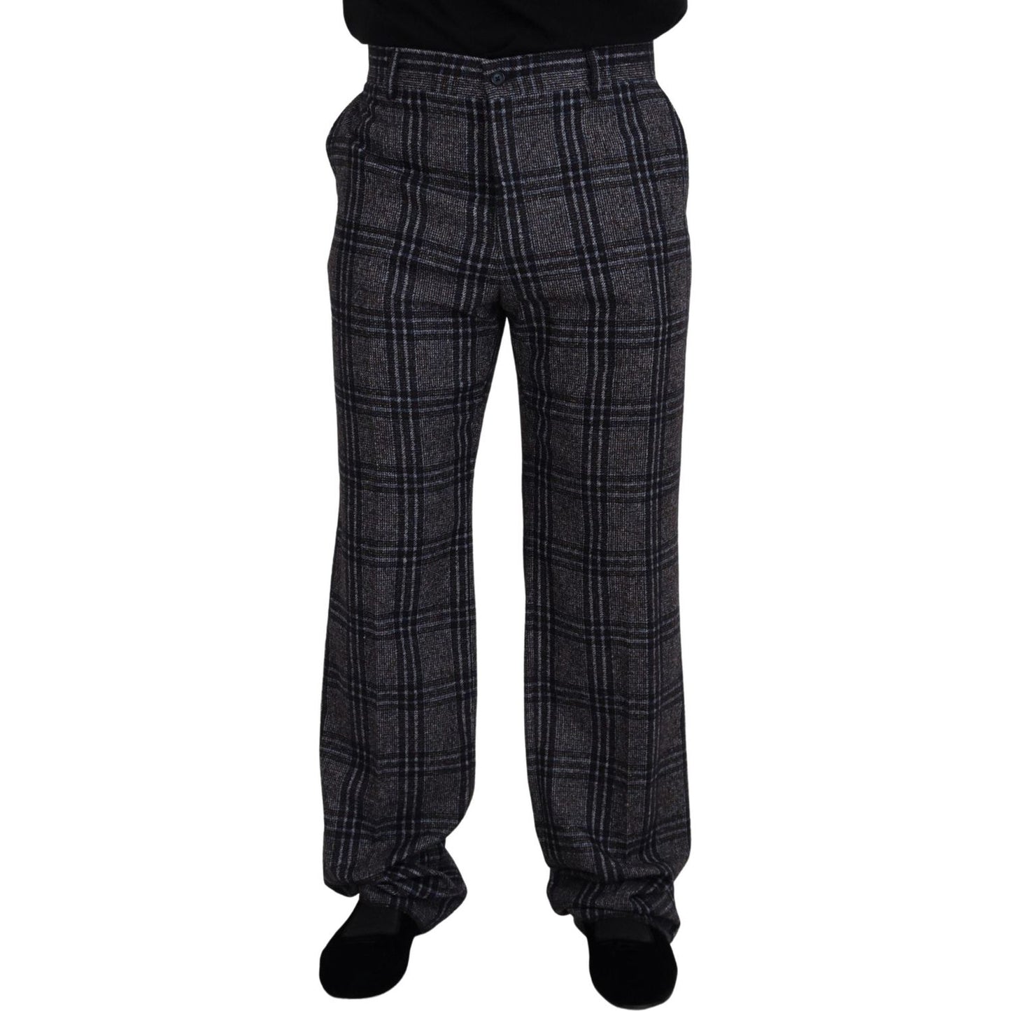 Dolce & Gabbana Gray Checkered Mid Waist Men Pants Dolce & Gabbana