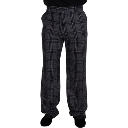 Dolce & Gabbana Gray Checkered Mid Waist Men Pants Dolce & Gabbana