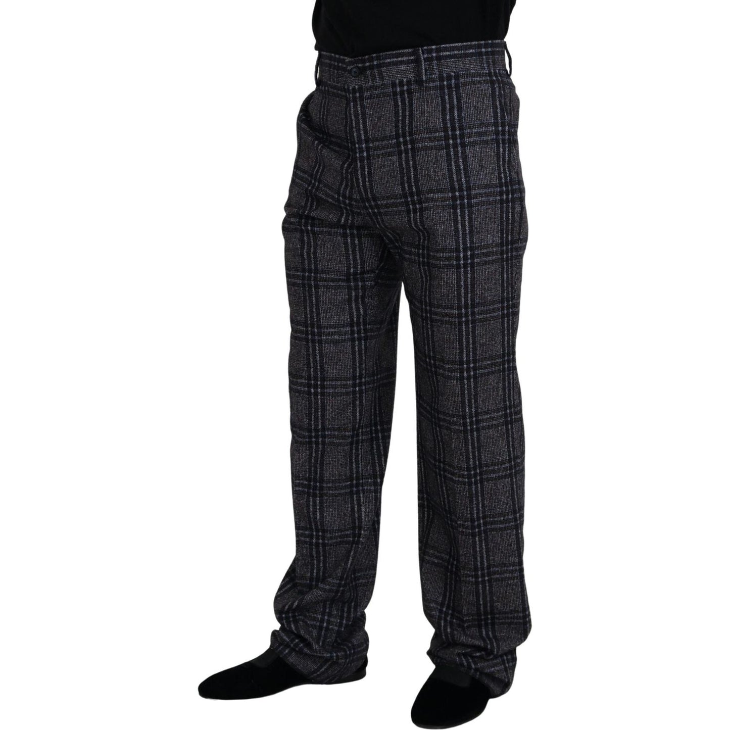 Dolce & Gabbana Gray Checkered Mid Waist Men Pants Dolce & Gabbana