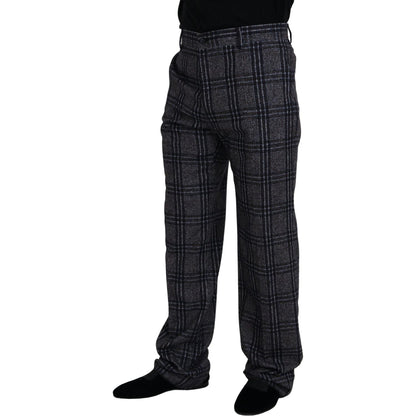 Dolce & Gabbana Gray Checkered Mid Waist Men Pants Dolce & Gabbana