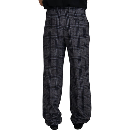 Dolce & Gabbana Gray Checkered Mid Waist Men Pants Dolce & Gabbana