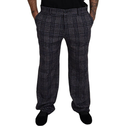 Dolce & Gabbana Gray Checkered Mid Waist Men Pants Dolce & Gabbana
