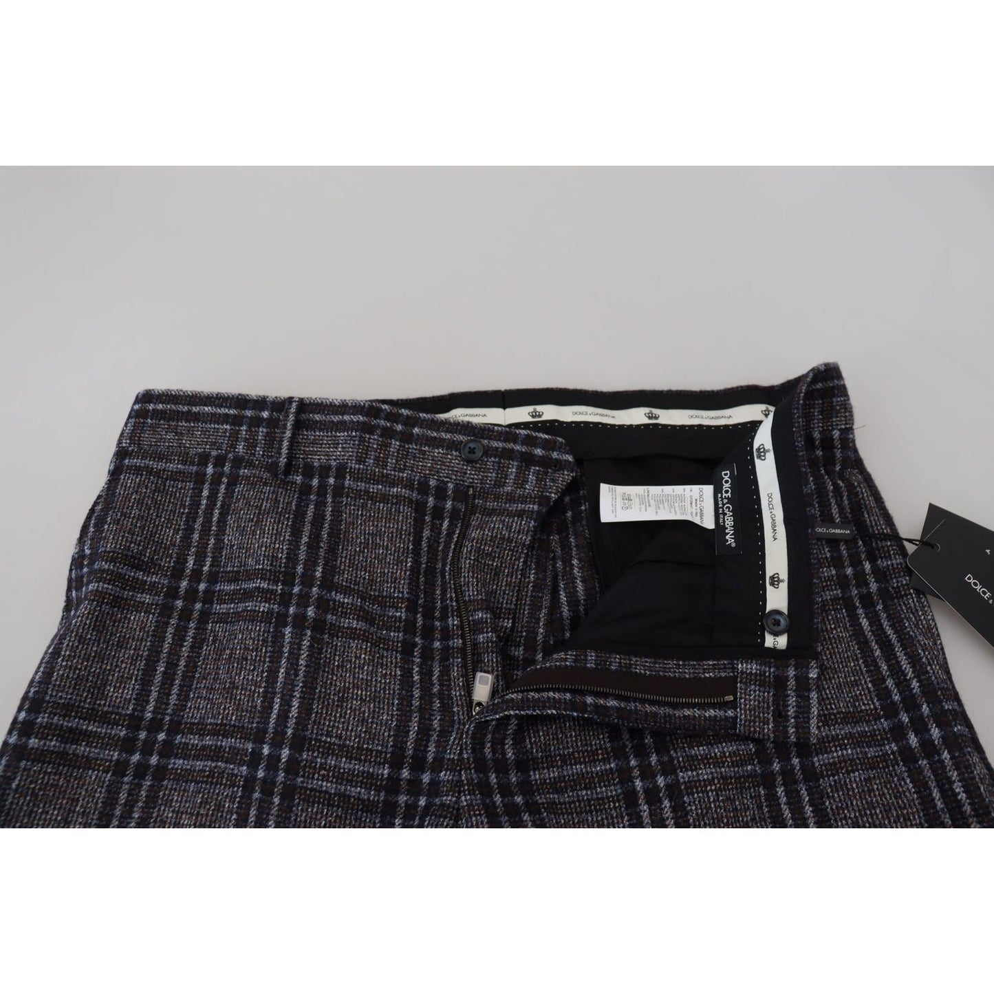 Dolce & Gabbana Gray Checkered Mid Waist Men Pants Dolce & Gabbana