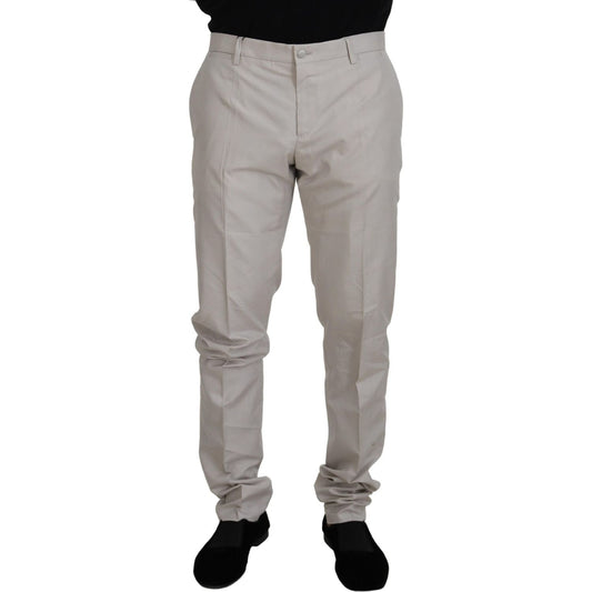 Dolce & Gabbana Off White Silk Mid Waist Chino Pants Dolce & Gabbana