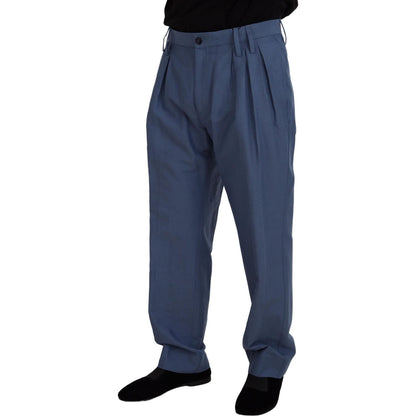 Dolce & Gabbana Blue Linen Chino Men Formal Pants Dolce & Gabbana