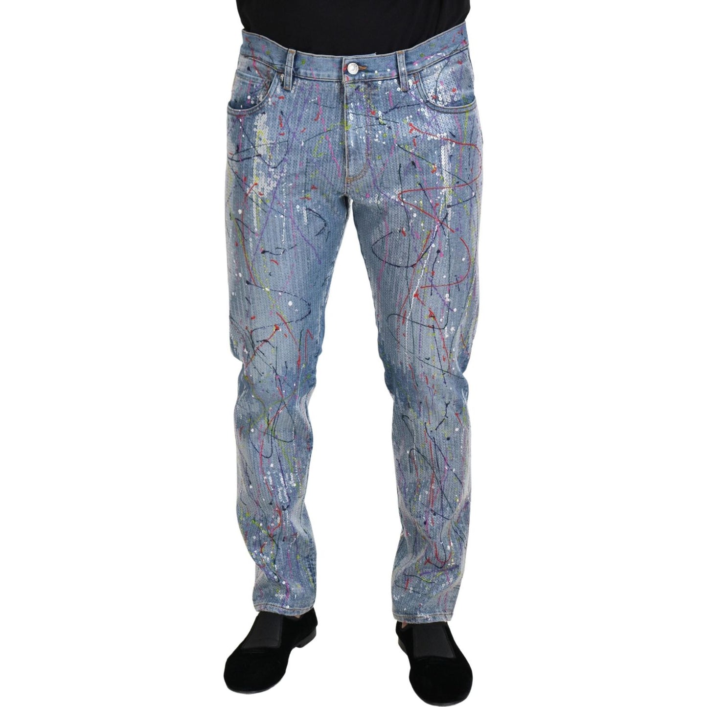 Dolce & Gabbana Blue Cotton Color Splash Print Denim Jeans Dolce & Gabbana