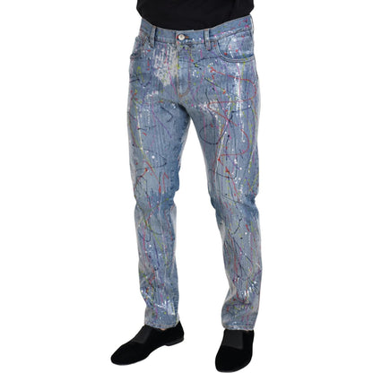 Dolce & Gabbana Blue Cotton Color Splash Print Denim Jeans Dolce & Gabbana