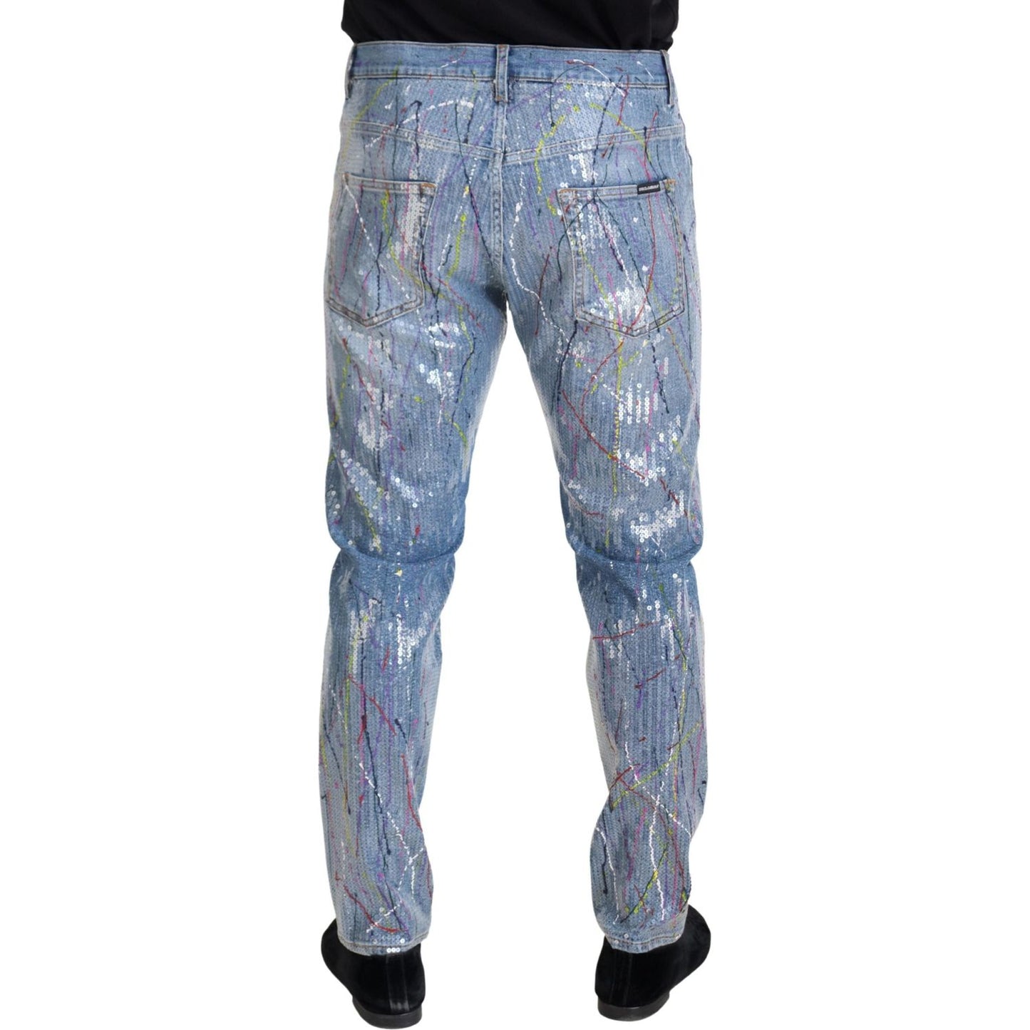 Dolce & Gabbana Blue Cotton Color Splash Print Denim Jeans Dolce & Gabbana