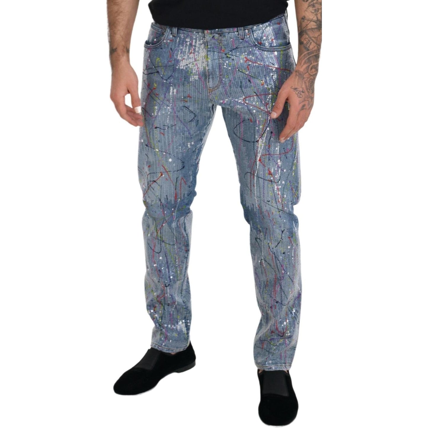 Dolce & Gabbana Blue Cotton Color Splash Print Denim Jeans Dolce & Gabbana