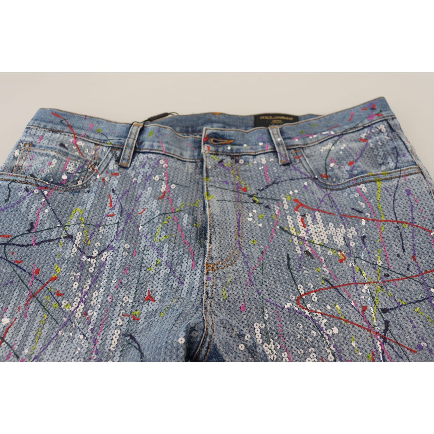 Dolce & Gabbana Blue Cotton Color Splash Print Denim Jeans Dolce & Gabbana