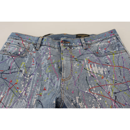 Dolce & Gabbana Blue Cotton Color Splash Print Denim Jeans Dolce & Gabbana