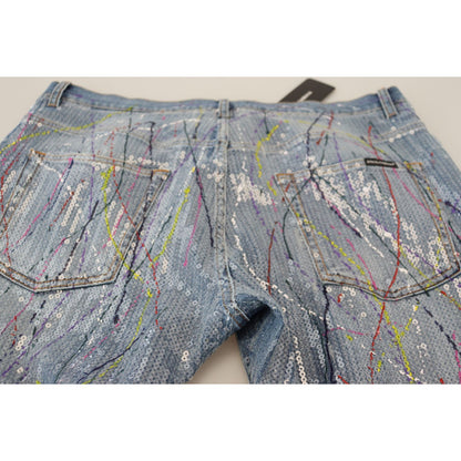 Dolce & Gabbana Blue Cotton Color Splash Print Denim Jeans Dolce & Gabbana