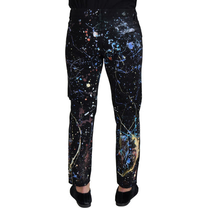Dolce & Gabbana Black Cotton Color Splash Print Denim Jeans Dolce & Gabbana