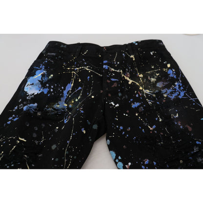 Dolce & Gabbana Black Cotton Color Splash Print Denim Jeans Dolce & Gabbana