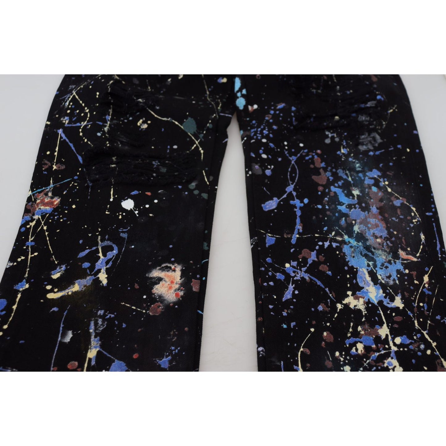Dolce & Gabbana Black Cotton Color Splash Print Denim Jeans Dolce & Gabbana