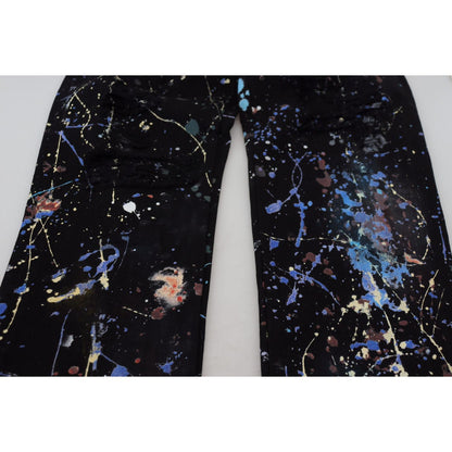 Dolce & Gabbana Black Cotton Color Splash Print Denim Jeans Dolce & Gabbana