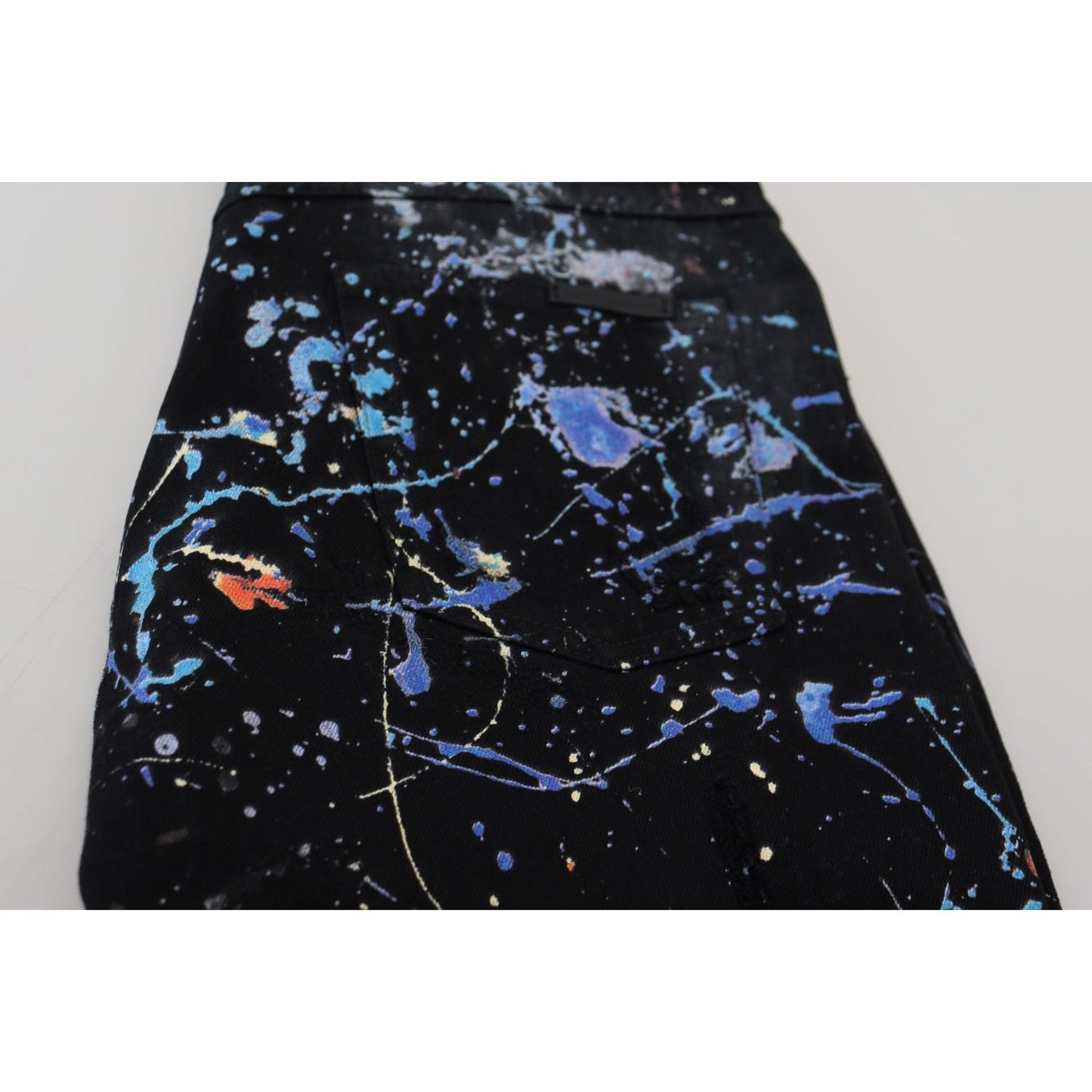 Dolce & Gabbana Black Cotton Color Splash Print Denim Jeans Dolce & Gabbana