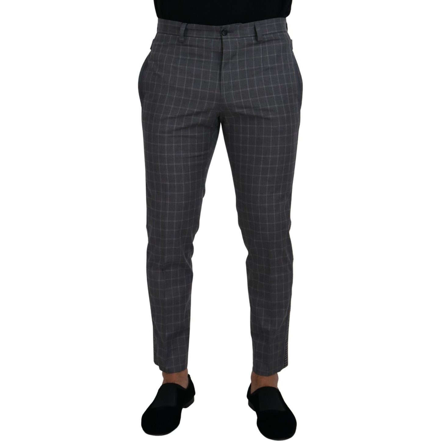 Dolce & Gabbana Grey Cotton Checkered Chino Pants Dolce & Gabbana