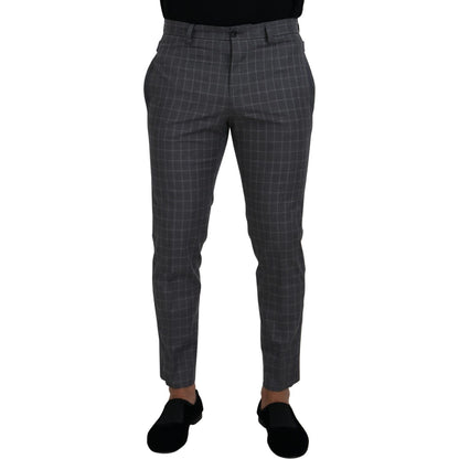 Dolce & Gabbana Grey Cotton Checkered Chino Pants Dolce & Gabbana