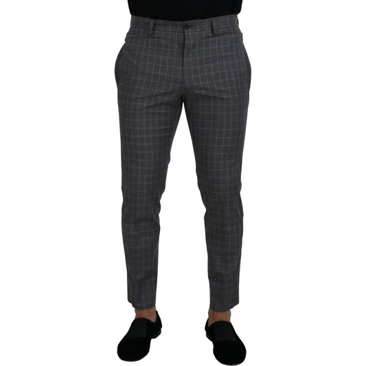 Dolce & Gabbana Grey Cotton Checkered Chino Pants Dolce & Gabbana