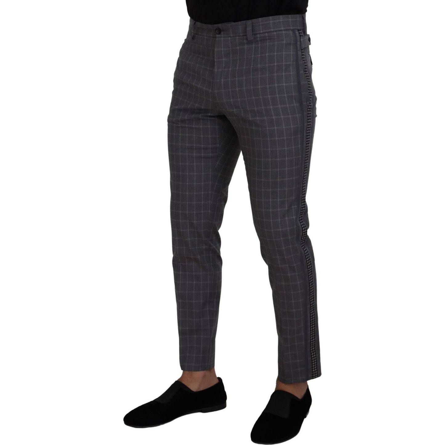 Dolce & Gabbana Grey Cotton Checkered Chino Pants Dolce & Gabbana